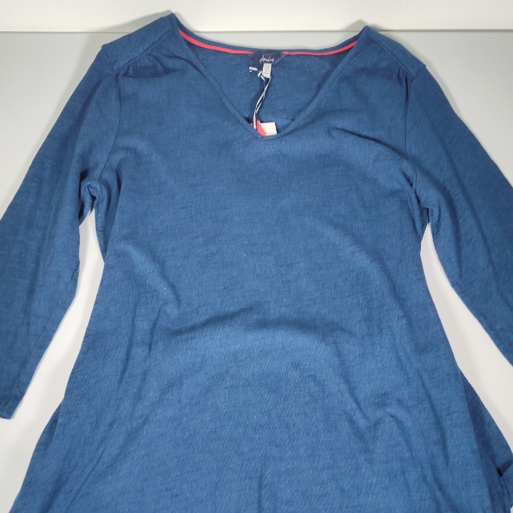 NWT Joules Ariella blue cotton tie-waist t-shirt dress v-neck 3/4 sleeve size 8 - Picture 3 of 13